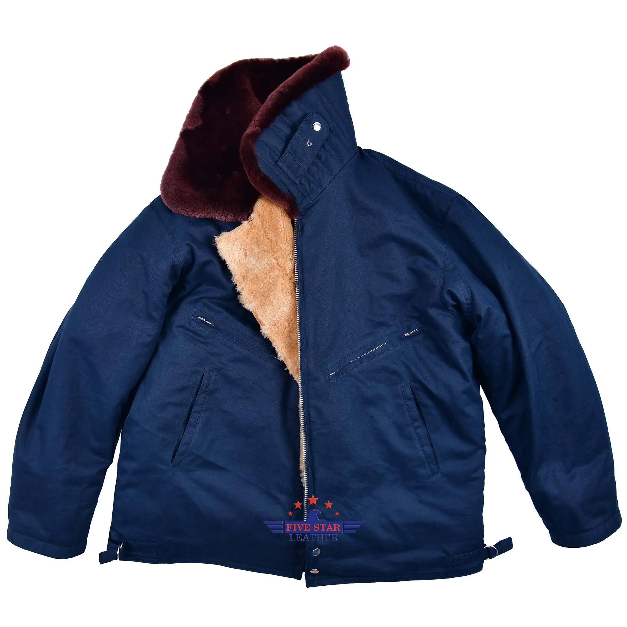 USSR Pilot Winter Jacket for Long Distance Aviation Warm Army Military Blue Sheepskin Fur