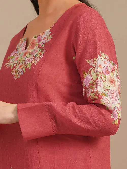 Valentine Red Linen Kurta And Cotton Pants