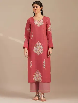 Valentine Red Linen Kurta And Cotton Pants