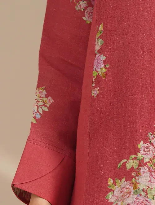Valentine Red Linen Kurta And Cotton Pants