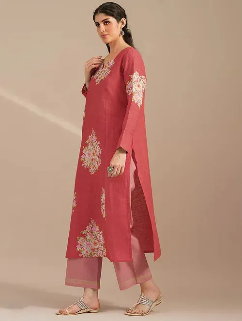 Valentine Red Linen Kurta And Cotton Pants