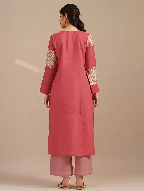 Valentine Red Linen Kurta And Cotton Pants