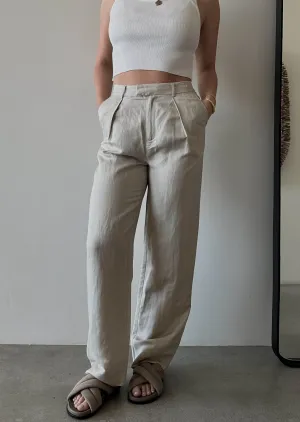 Villa Tailored Linen Pants - Nude