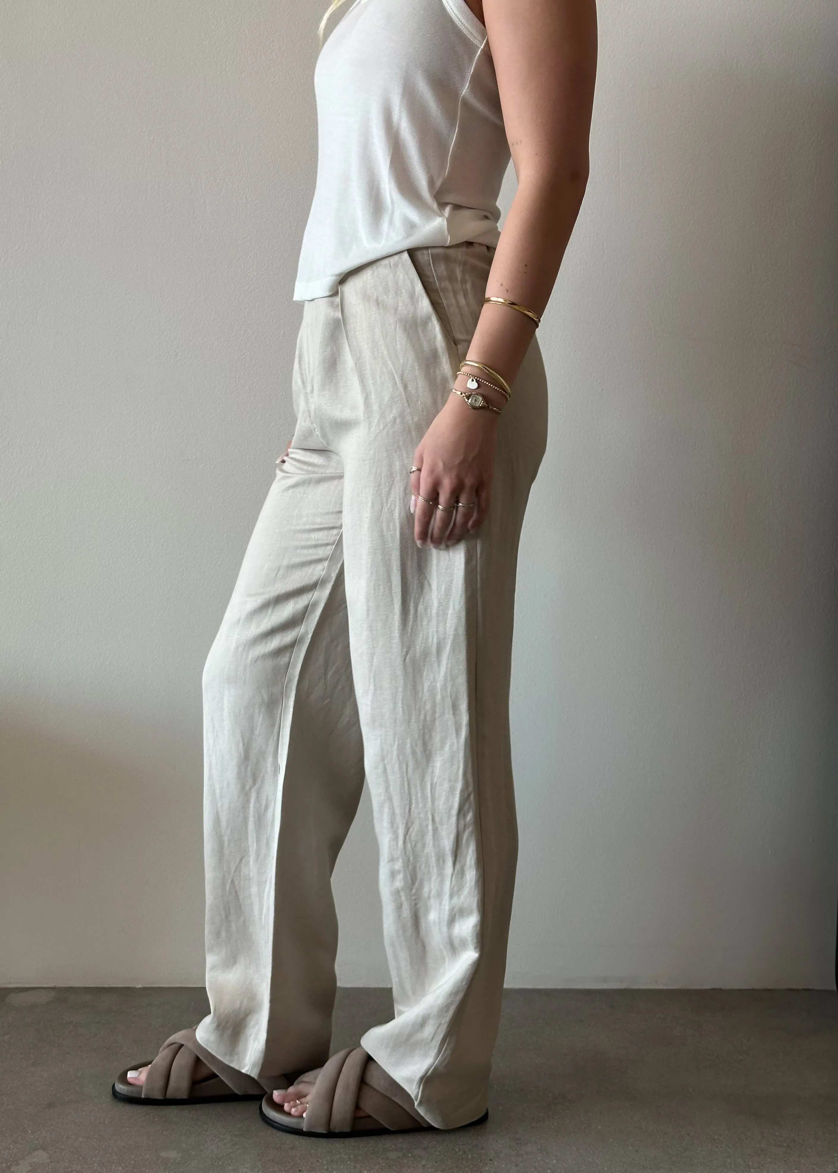 Villa Tailored Linen Pants - Nude