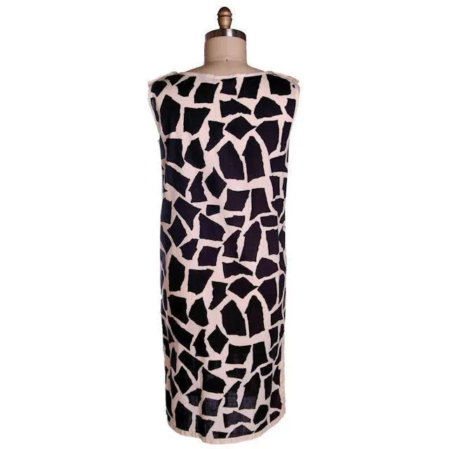 Vintage Bold Black & White Cotton Print  Shift Dress Vera 1970s NOS 40-40-40