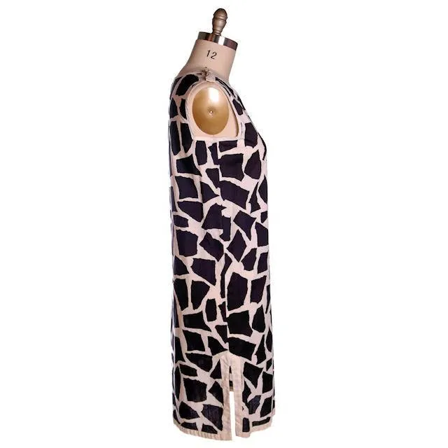 Vintage Bold Black & White Cotton Print  Shift Dress Vera 1970s NOS 40-40-40
