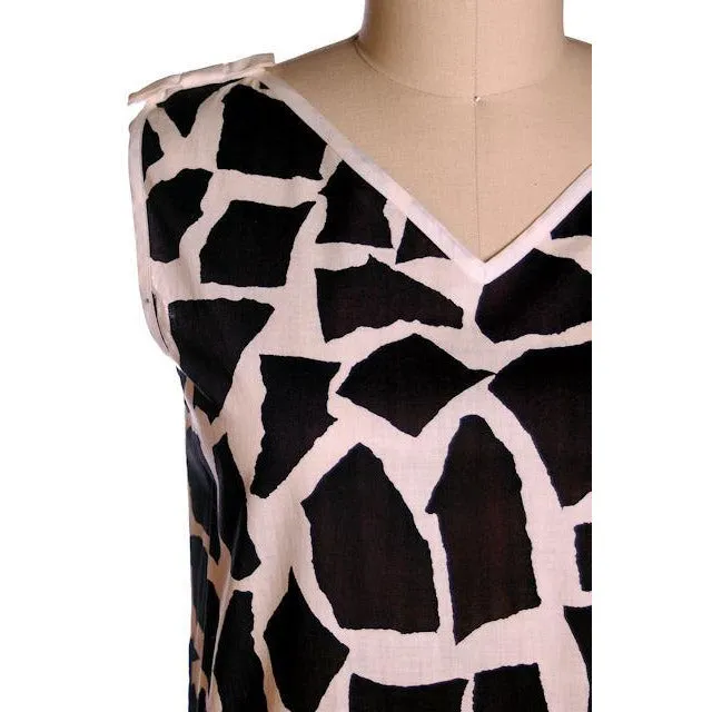 Vintage Bold Black & White Cotton Print  Shift Dress Vera 1970s NOS 40-40-40