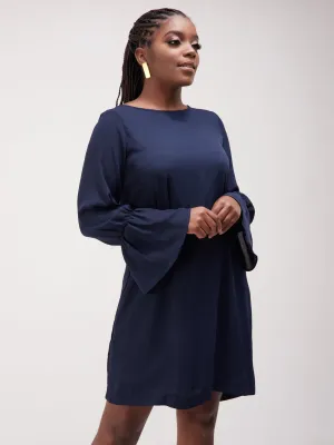 Vivo Tamari Long Sleeve Chiffon Shift Dress - Navy Blue