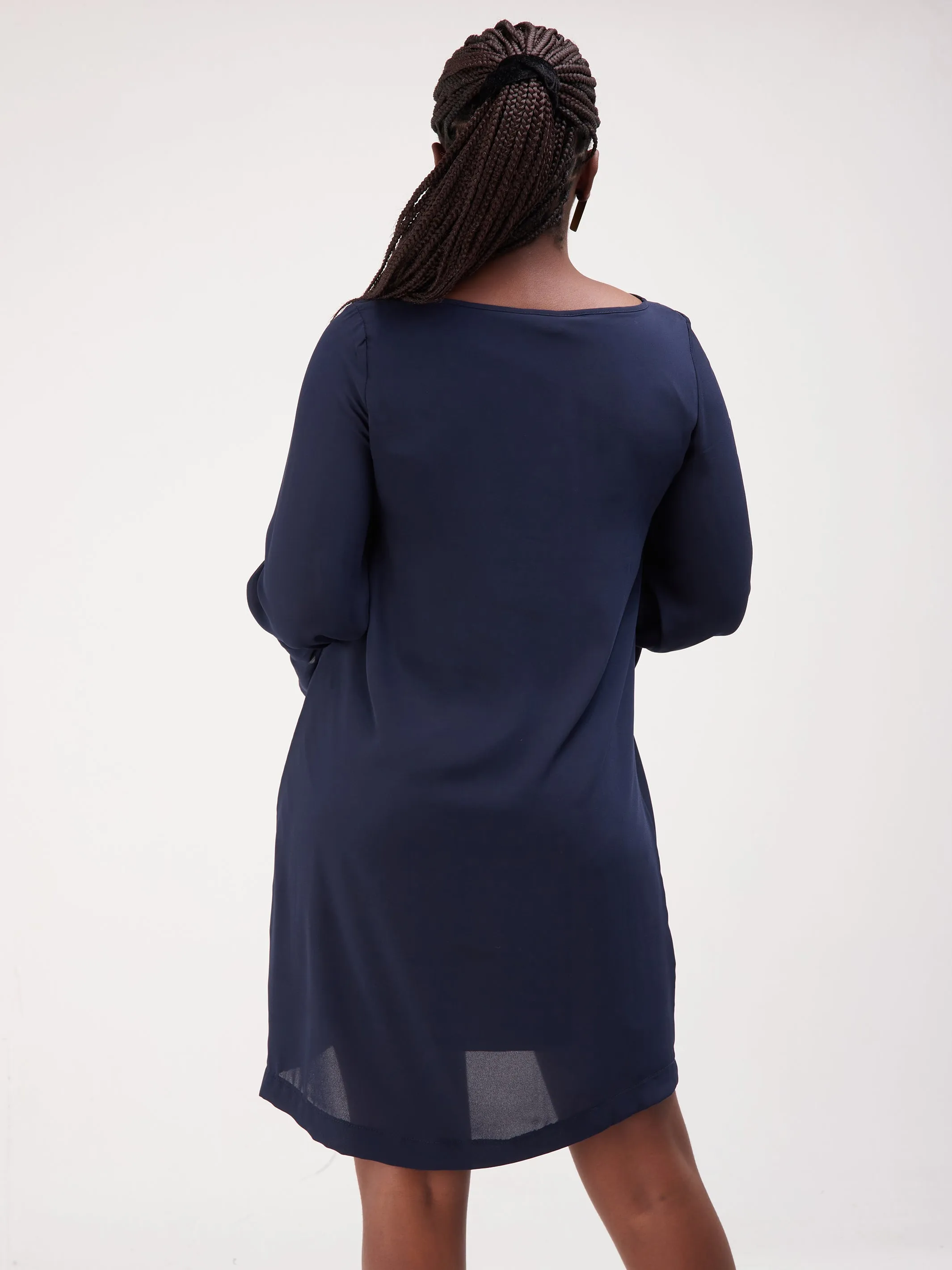 Vivo Tamari Long Sleeve Chiffon Shift Dress - Navy Blue
