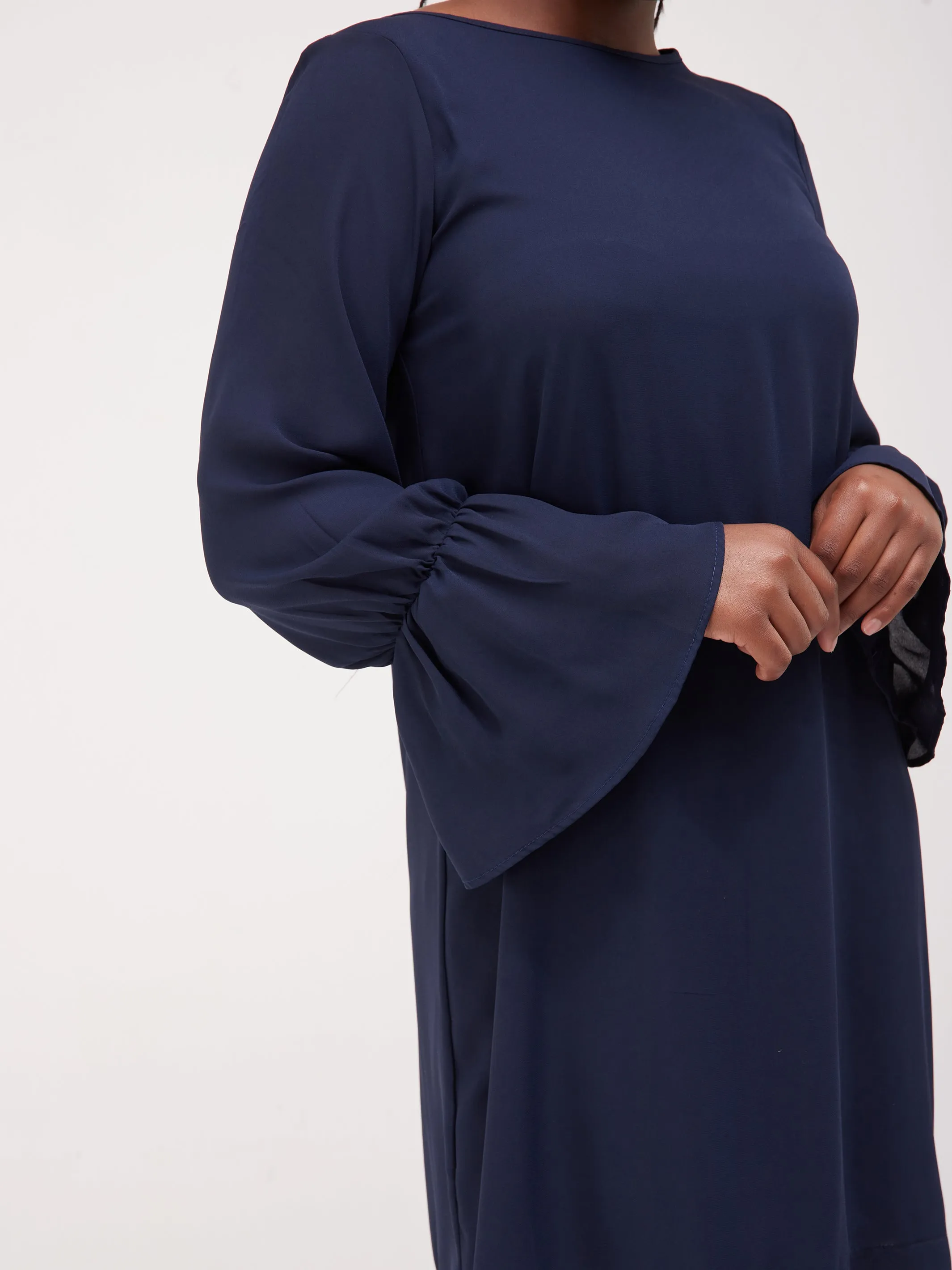 Vivo Tamari Long Sleeve Chiffon Shift Dress - Navy Blue