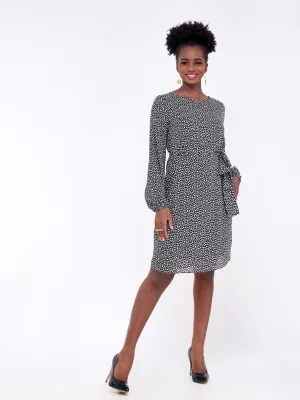 Vivo Zawadi Shift Dress - Black / White Floral Print