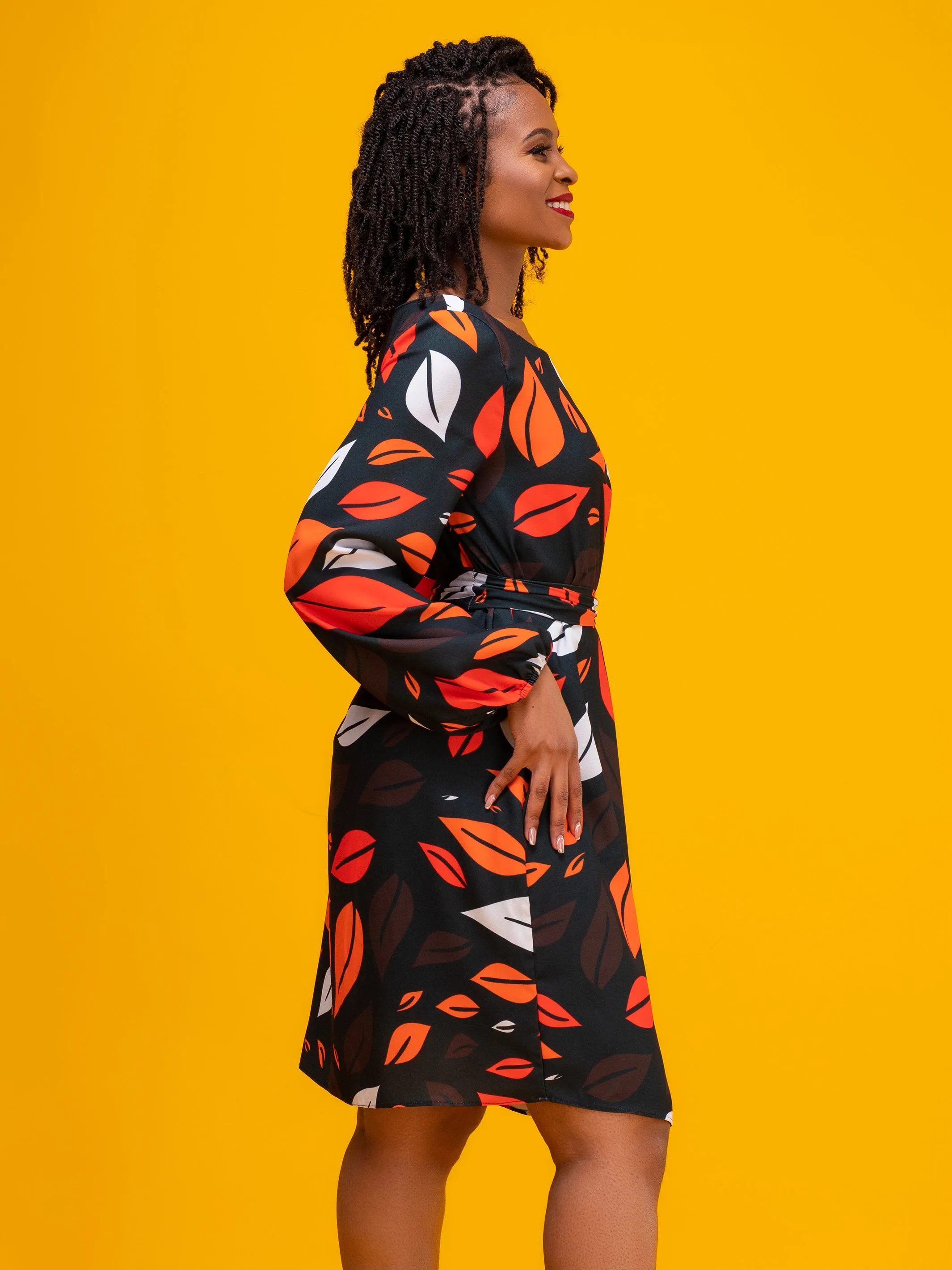 Vivo Zawadi Shift Dress - Orange / Brown Print