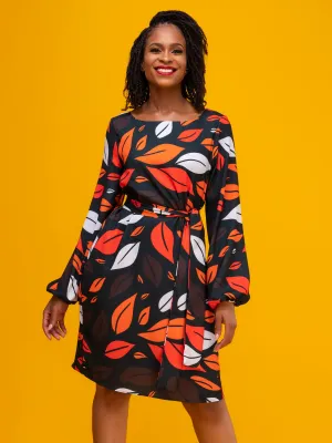 Vivo Zawadi Shift Dress - Orange / Brown Print