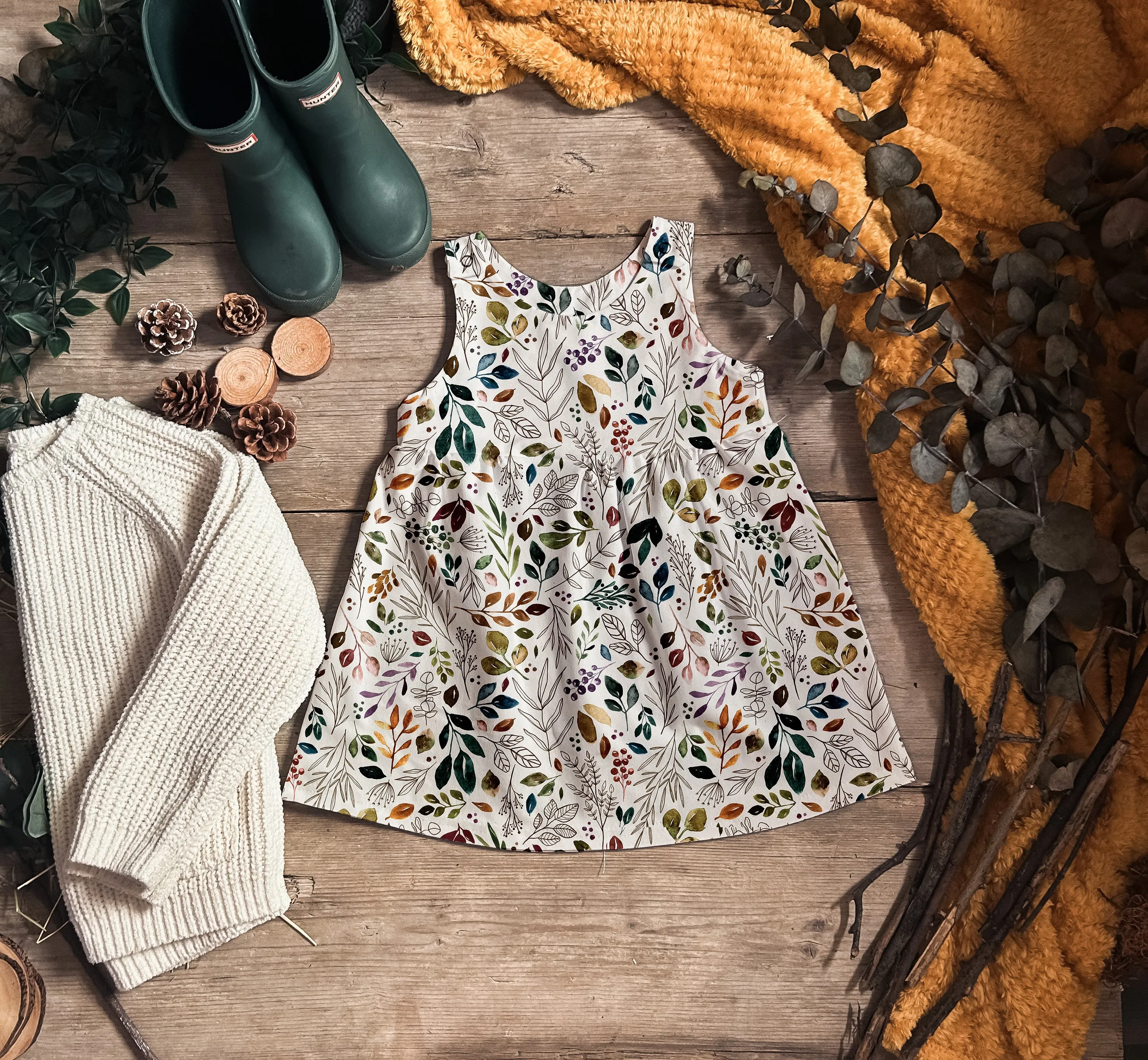 Watercolour Foliage Pinafore Dress