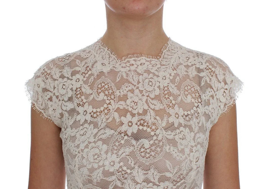 White Floral Lace Full Length Gown Dress