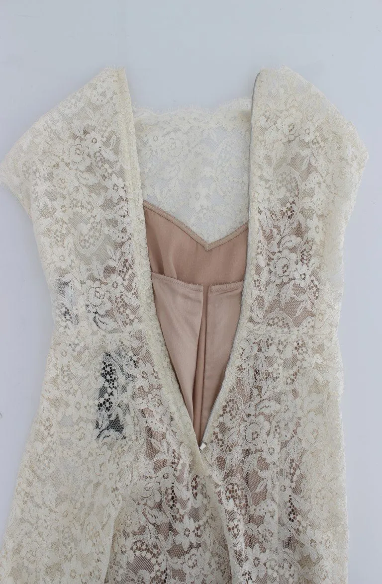 White Floral Lace Full Length Gown Dress