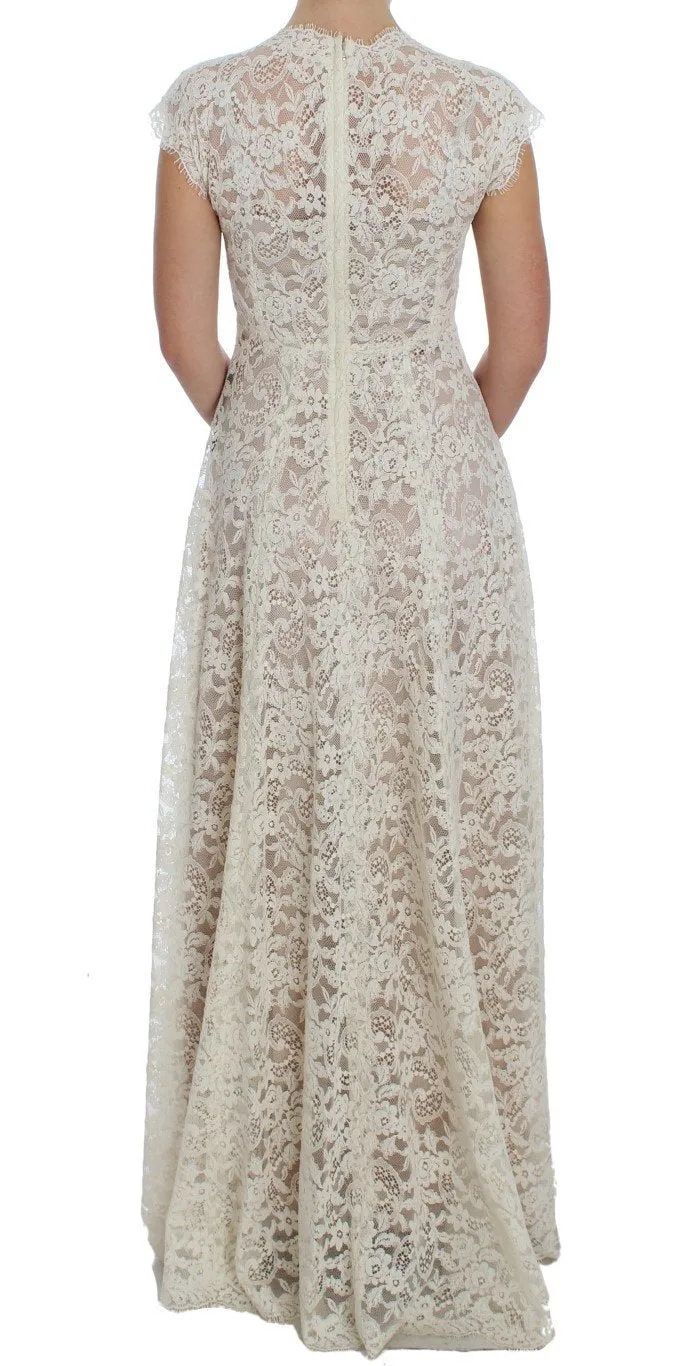 White Floral Lace Full Length Gown Dress
