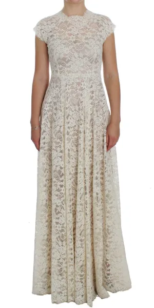 White Floral Lace Full Length Gown Dress