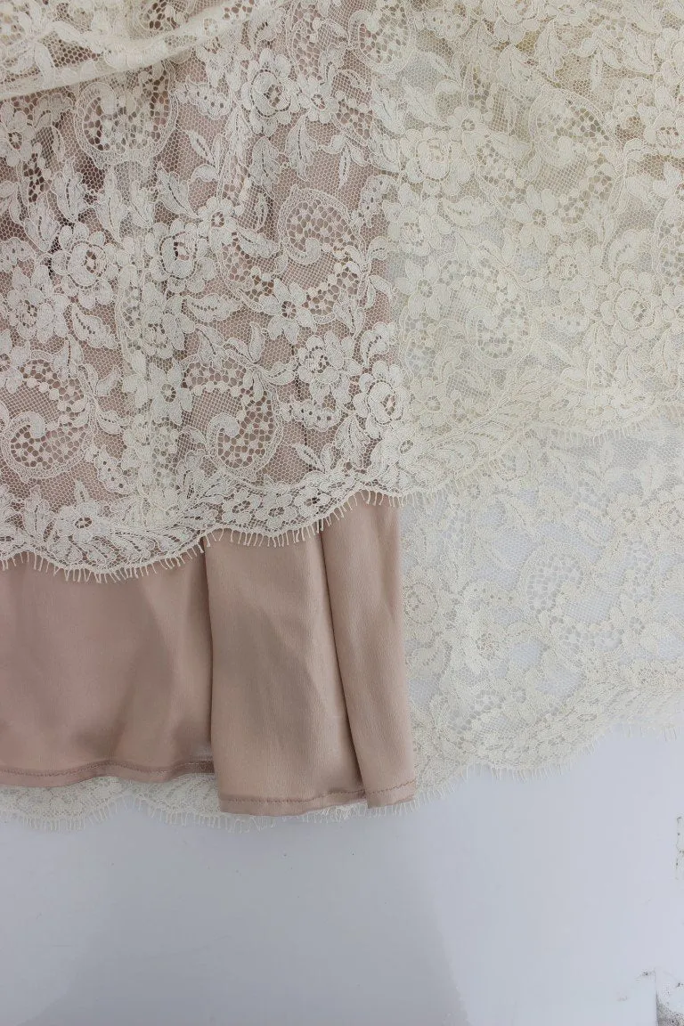 White Floral Lace Full Length Gown Dress