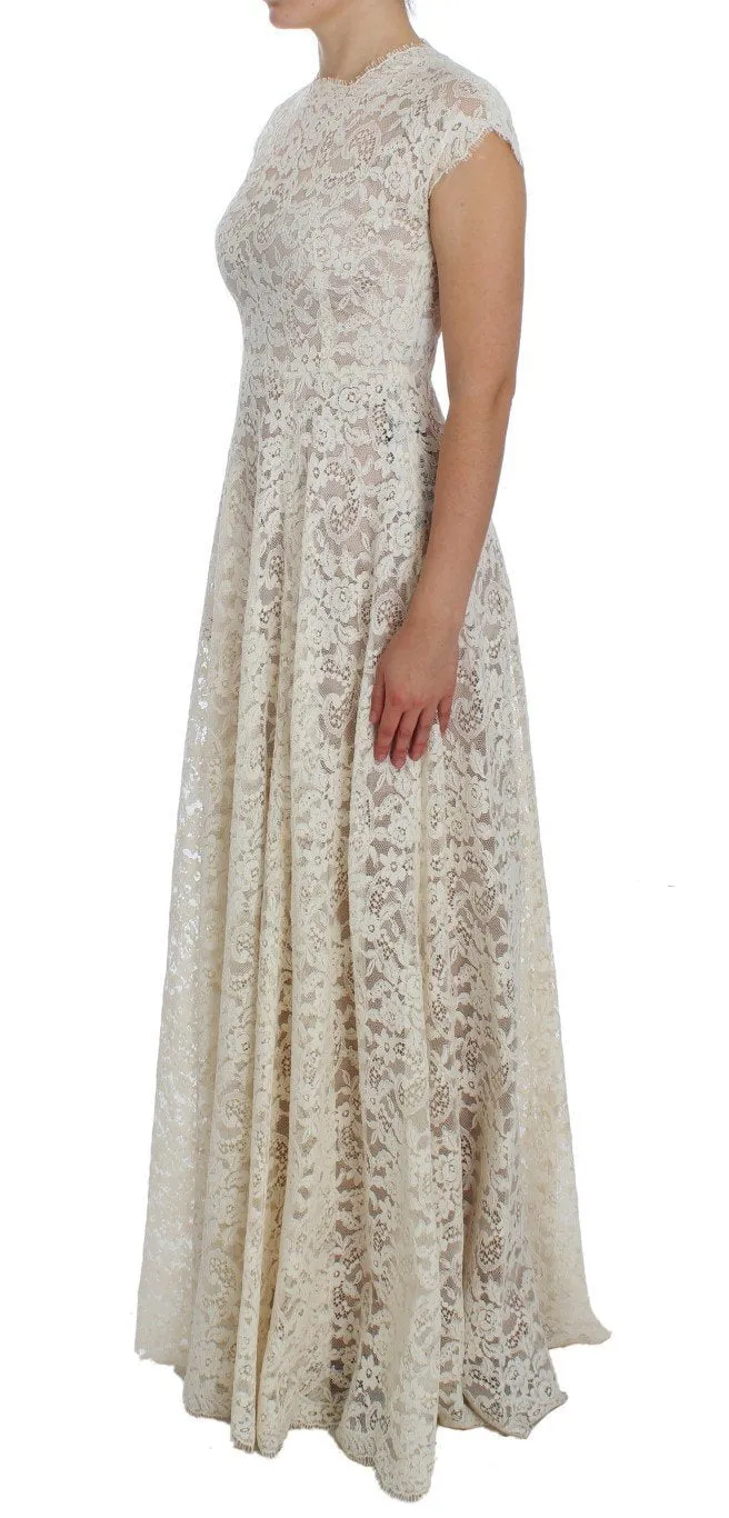 White Floral Lace Full Length Gown Dress