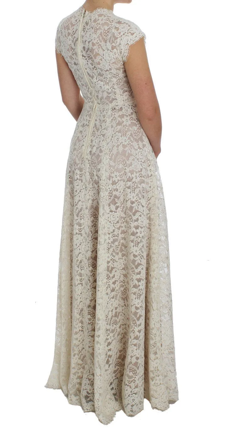 White Floral Lace Full Length Gown Dress
