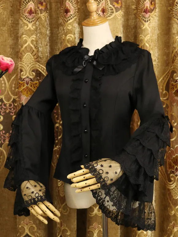 White Lolita Blouses Long Sleeves Lace Ruffles Lolita Top Lolita Shirt