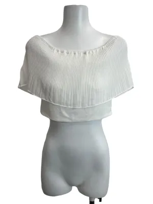 White Pleated Chiffon Flutter Top