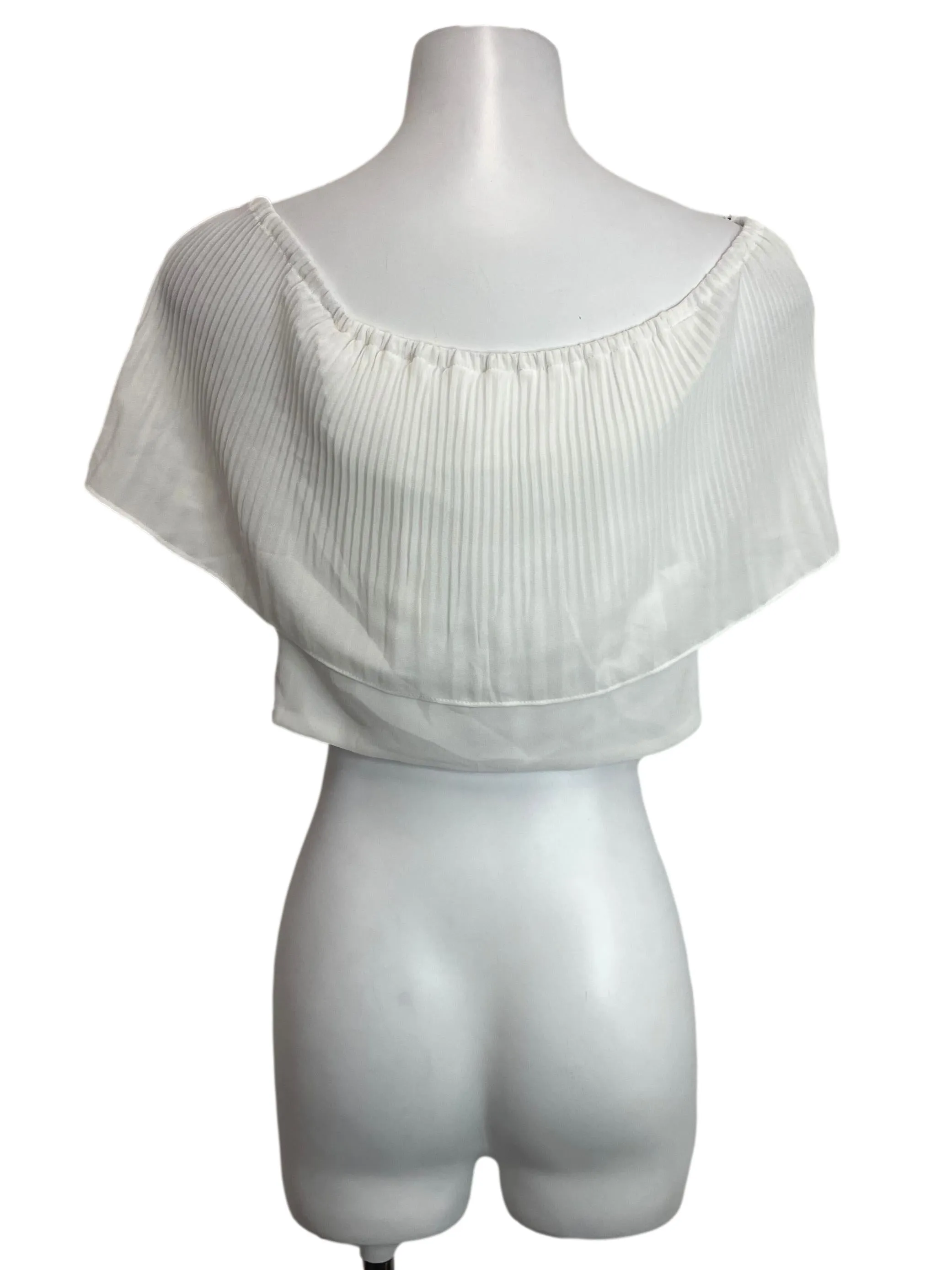 White Pleated Chiffon Flutter Top