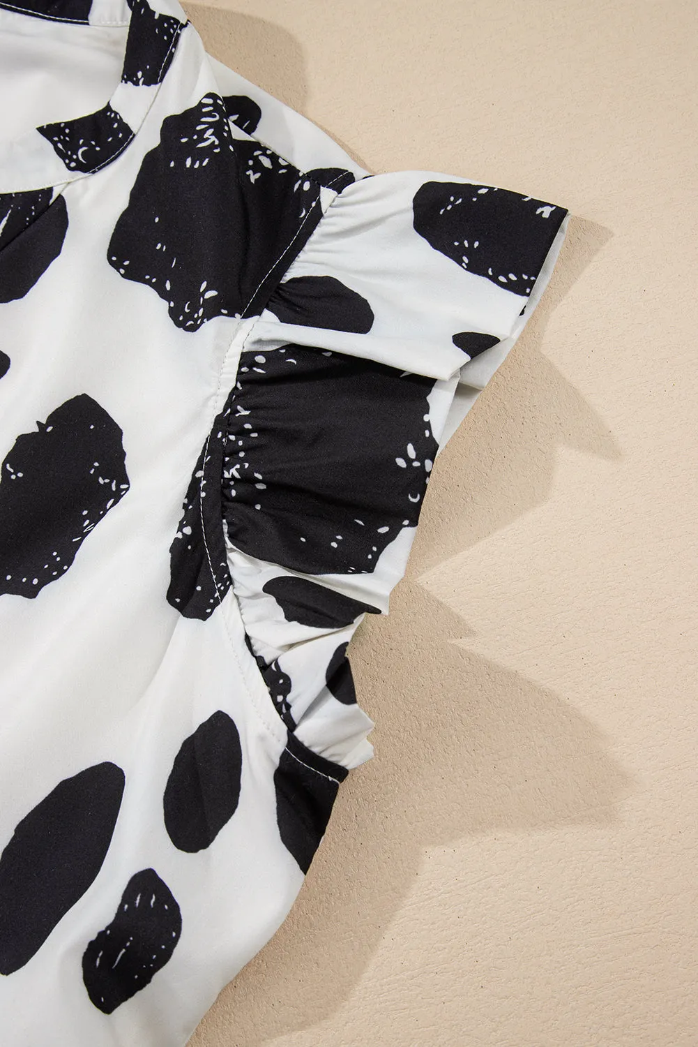 White Polka Dot Print Ruffled Sleeve Pocketed Plus Size Midi Dress