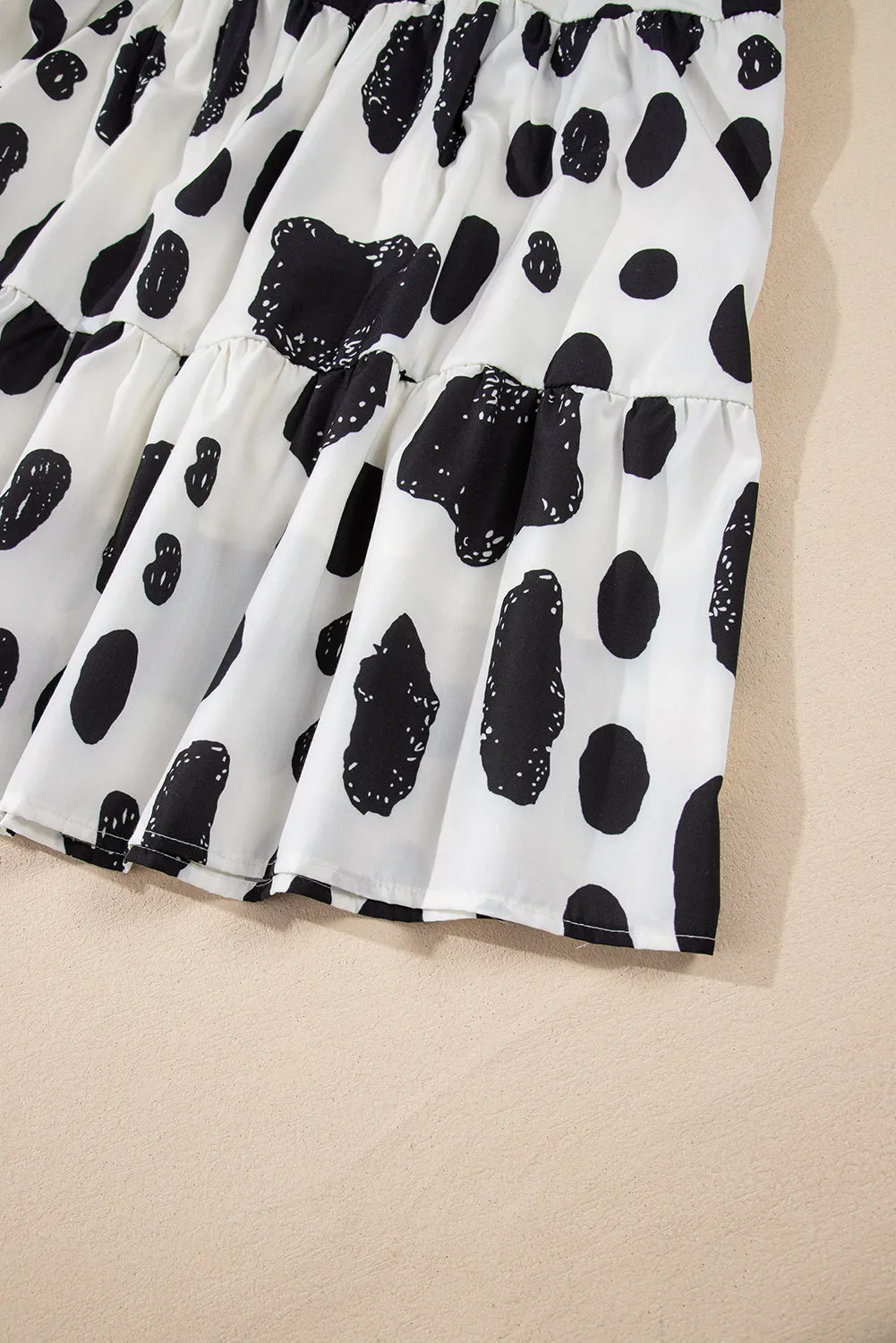 White Polka Dot Print Ruffled Sleeve Pocketed Plus Size Midi Dress