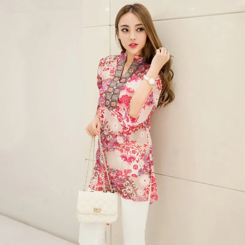 women blouse bohemian indian tops summer blusas 5XL embroidery long shirt blouse dress ladies blouses shirts