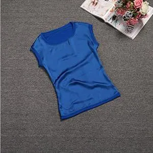women blouses casual chiffon silk blouse slim sleeveless O-neck tops shirts solid 6 color Y048