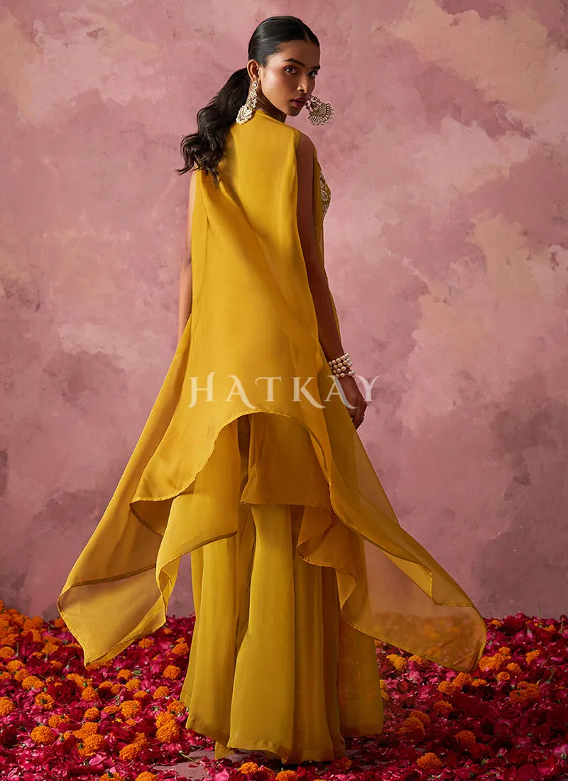 Yellow Cape Style Sharara Suit