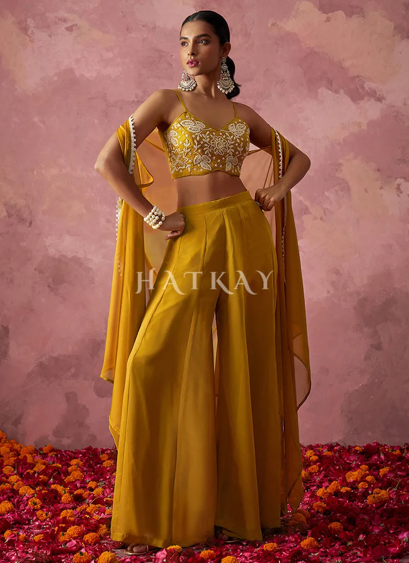 Yellow Cape Style Sharara Suit